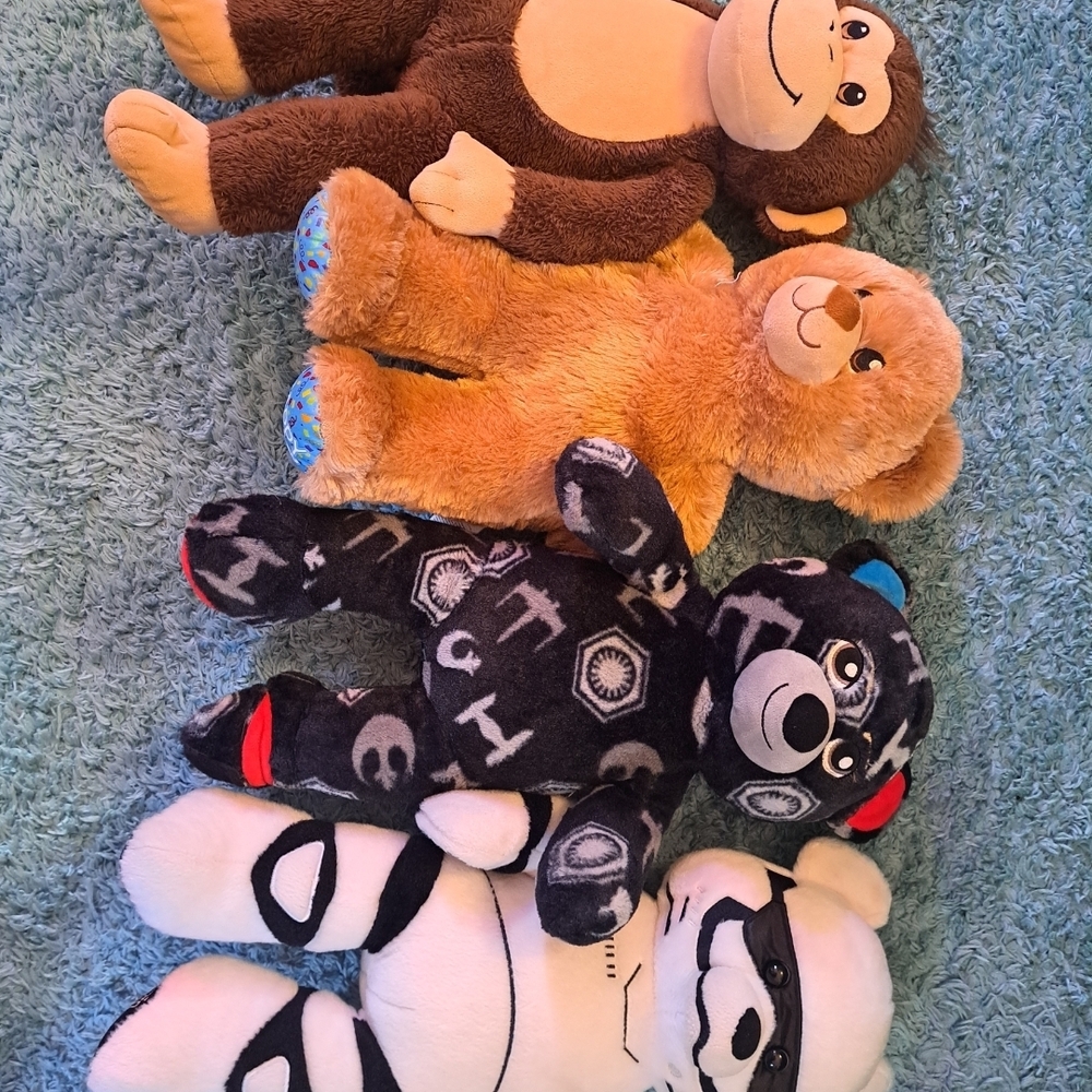 Build-A-Bear Brown Monkey, Tan Bear, Black Bear, and White Panda Set